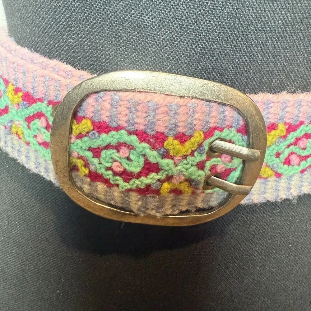 Jenny Krauss Woven Boho Colorful Belt Silver Colored Buckle Women's Size Medium